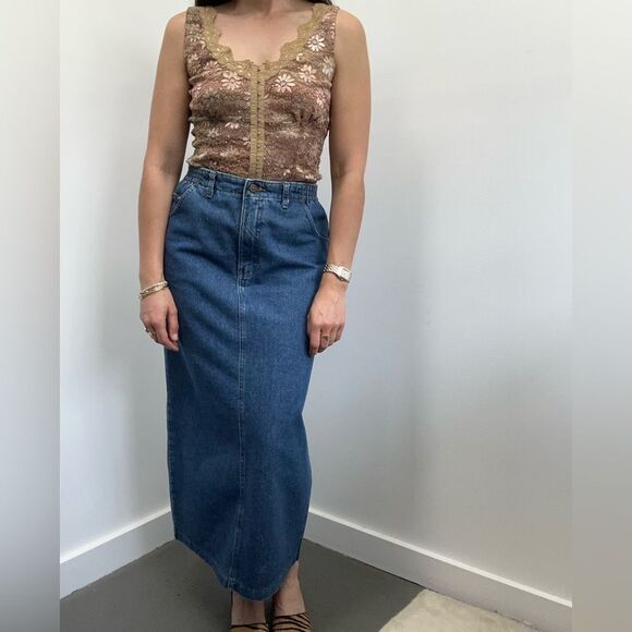 Lee Dresses & Skirts - Vintage 90's Lee Blue Denim Maxi Skirt High Rise Straight Fit Size S